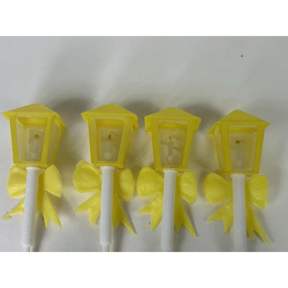 Vintage WILTON Happy Birthday Street Lamp Cake Toppers Decoration Yellow Qty 7
